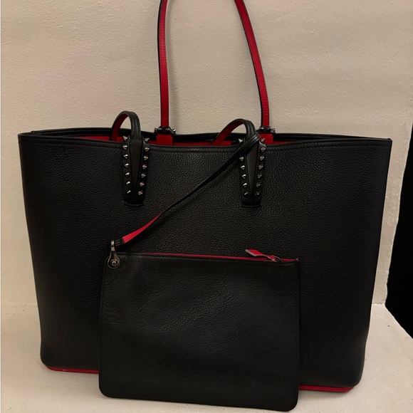Black Tote Bag with Red Interior and Studded Handles - Picture 3 of 8